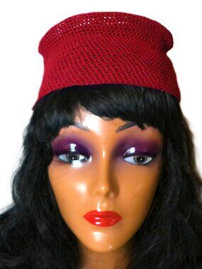 Vintage 1940-50s Red Half Hat Calot Topper Hat Red Mid Century Tilt Hat Rockabil